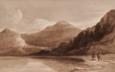 Paesaggio con figure e montagna