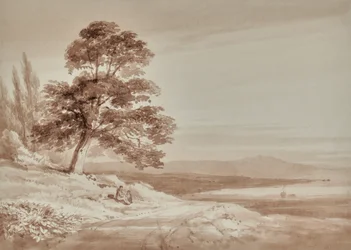 Paesaggio con figure e albero