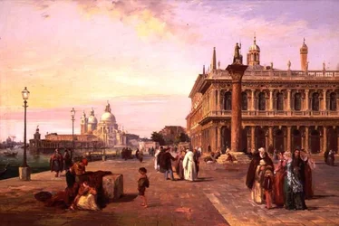 Figure sulla Piazzetta, Venezia con, Salute oltre