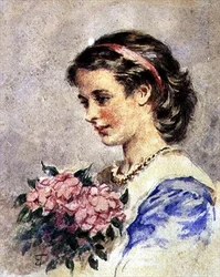 Giovane ragazza con un mazzo di fiori rosa