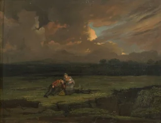 Un soldato con la moglie e il figlio in un paesaggio tempestoso