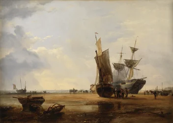 Brigantino sui banchi di sabbia: imbarcazioni sui banchi di sabbia a Hastings, 1836