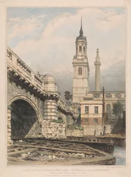 Parte del vecchio London Bridge, St. Magnus e il Monument
