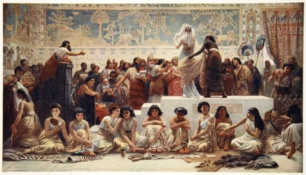 Il mercato matrimoniale babilonese, illustrazione da "Miti di Babilonia e Assiria" di Donald A. Makenzie