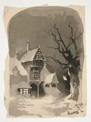 Scena invernale: Casa nella neve (recto); Studi di figure assortite (verso)