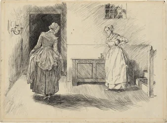 Entrano la signora Hardcastle e la cameriera, studio per Oliver Goldsmith