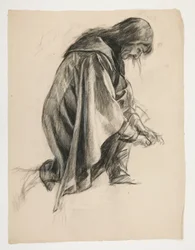 Studio di figura per Sir Lancillotto e Sir Bors che equipaggiano Galahad con i suoi speroni, da La ricerca del Santo Graal (secondo di una serie di quindici dipinti per la Biblioteca Pubblica di Boston, completata nel 1901)