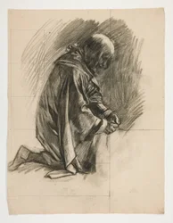 Studio di figure per Sir Lancillotto e Sir Bors che equipaggiano Galahad con i suoi speroni, da La ricerca del Santo Graal (secondo di una serie di quindici dipinti per la Biblioteca Pubblica di Boston, completata nel 1901)