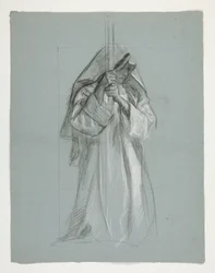 Studio di figura per Sir Lancillotto e Sir Bors che equipaggiano Galahad con i suoi speroni, da La ricerca del Santo Graal (secondo di una serie di quindici dipinti per la Biblioteca Pubblica di Boston, completata nel 1901)