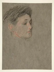 Testa di donna, capelli neri, per l