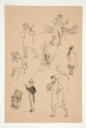 Foglio di schizzi di figure di campagna