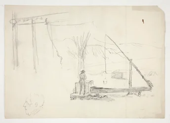 Schizzo di un uomo vicino a un pozzo