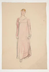 Schizzo di una donna in rosa - studio di costume per una commedia?