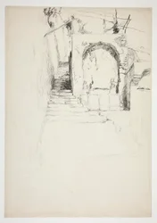 Schizzo di una scala esterna (pergola italiana, per illustrazione di un libro)