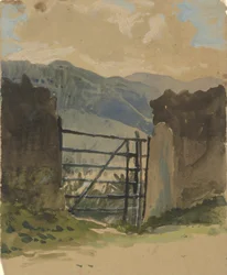 Muro di pietra e cancello, schizzo