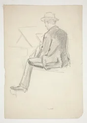 Studio di un uomo seduto, che disegna
