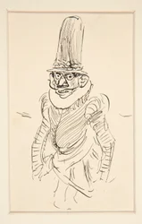 Studio di uomo in costume del XV secolo, possibilmente una caricatura del periodo di