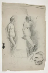 Due schizzi di un modello nudo e un uomo