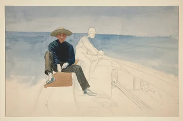 Disegno incompiuto di due uomini che navigano