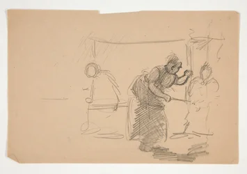 Illustrazione non identificata - Studio di cucina con figura