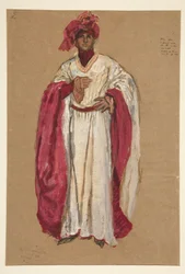 Uomo non identificato in una veste rossa, bozzetto di costume per Re Riccardo II