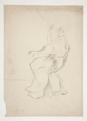 Donna seduta su una sedia (recto); Due schizzi architettonici non identificati (verso)
