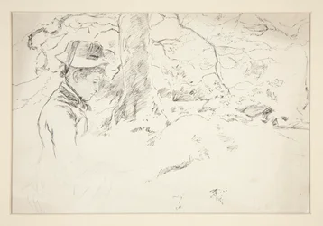 Donna seduta in giardino - illustrazione non identificata