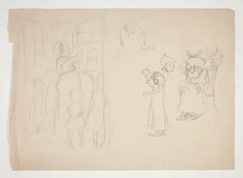 Donna con bambini e cartone animato - illustrazione non identificata