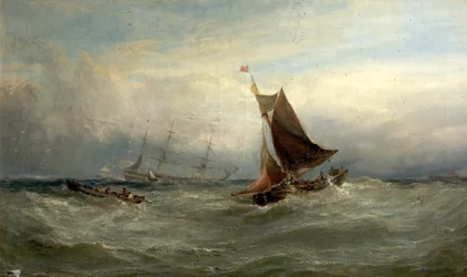 Barche in una tempesta al largo di Ostenda, Belgio, 1875