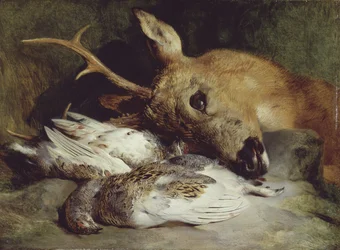 Testa di un capriolo e due pernici bianche, c.1830