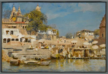 Templi e ghat per il bagno a Benares, 1883-85