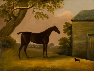 Cacciatore di baia e un terrier fuori da una stalla, c.1805