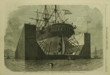 Pontile o bacino galleggiante preparato da Messrs. Rennie and Son per il governo spagnolo