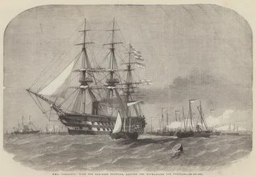 HMS Colossus, con la Flottiglia di Cannoniere, che lascia il Motherbank per Portland
