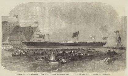 Varo del nuovo yacht di Sua Maestà, il Victoria e Albert, al Royal Dockyard, Pembroke