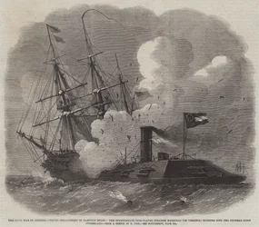 La Guerra Civile in America, Scontro Navale a Hampton Roads, il Vapore Corazzato Confederato Merrimac (o Virginia) contro il Brigantino Federale Cumberland