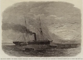 La guerra in America, il piroscafo federale Chesapeake, sequestrato dai confederati, sbarca equipaggio e passeggeri al largo del porto di Musquash, Baia di Fundy