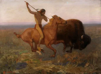 Indiano che caccia il bufalo, fine XIX - inizio XX secolo