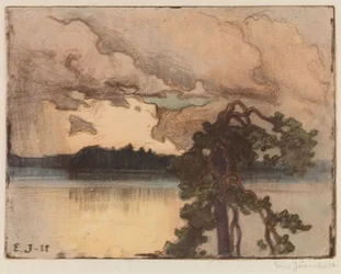 Paesaggio lacustre al tramonto