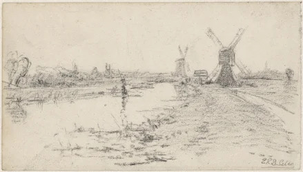 Paesaggio con fiume e due mulini