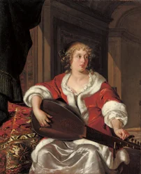 Una giovane donna che accorda il suo liuto