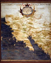 Frontiera delle Indie Occidentali e Terre Sconosciute Mappa realizzata da Egnazio Danti (1536-1586) matematico, cosmografo e architetto italiano. Intorno al 1567. Firenze, Palazzo Vecchio, Sala del Mappamondo