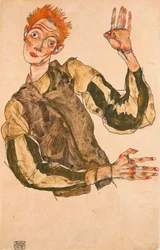 Autoritratto con maniche a righe - Opera di Egon Schiele (1890-1918)