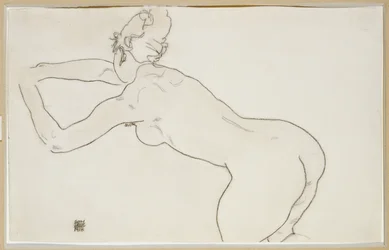 Nudo femminile inginocchiato e piegato in avanti verso sinistra, 1918