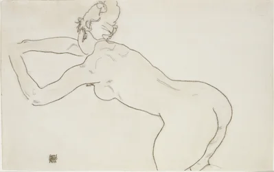 Nudo Femminile in Ginocchio e Piegato in Avanti a Sinistra