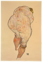 Nudo femminile che si tira su le calze, vista posteriore, 1918