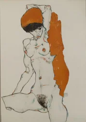 Nudo femminile con stoffa rosso-arancio, 1914