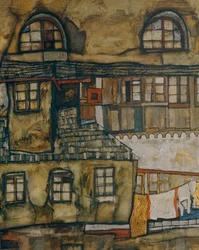 Muro della casa sul fiume (olio su tela)