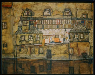 Hauswand am Fluss (acquerello su tela)