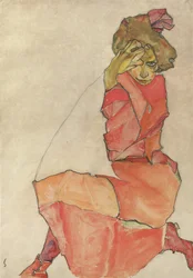 Donna inginocchiata in abito arancio-rosso, 1910